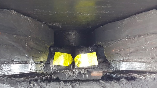 5th wheel driver safety camera early version with reflective tape on 5th wheel locking jaws #2